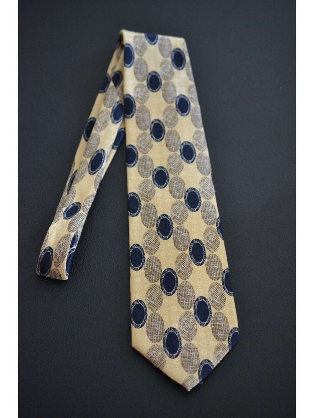 Paolo Gucci Classico Men’s Silk Tie Made in Italy Beige Blue Geometric 100% Silk